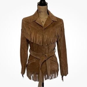 Fringed genuine Suede Jacket - Brown